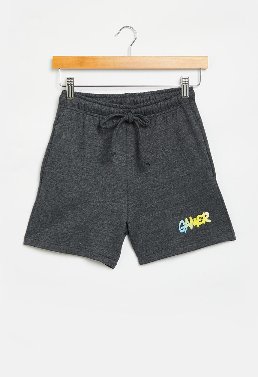 Superbalist - Printed sweat short - charcoal melange