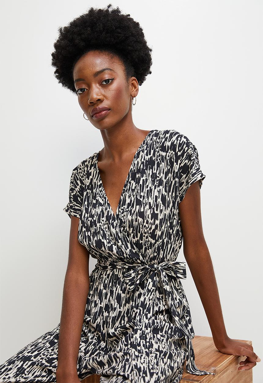 edit - Mock wrap harem jumpsuit - mono smudge