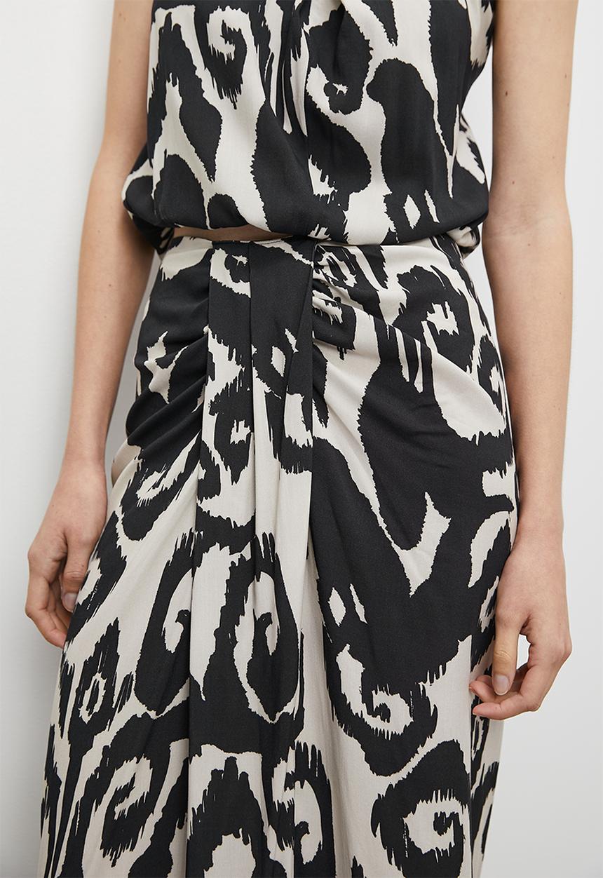 VELVET - Co ord printed front draped sarong skirt - monochrome tribal