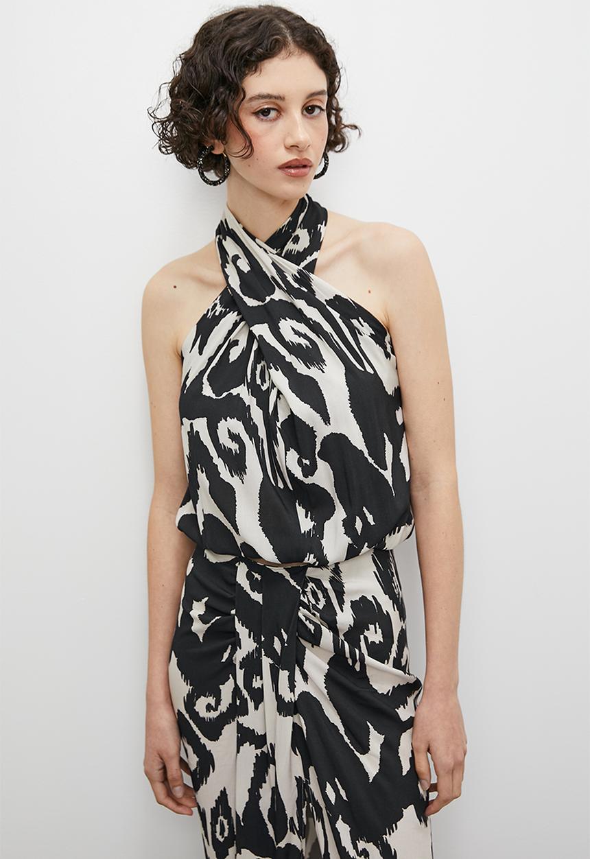VELVET - Co ord halter cross over blouse - monochrome tribal
