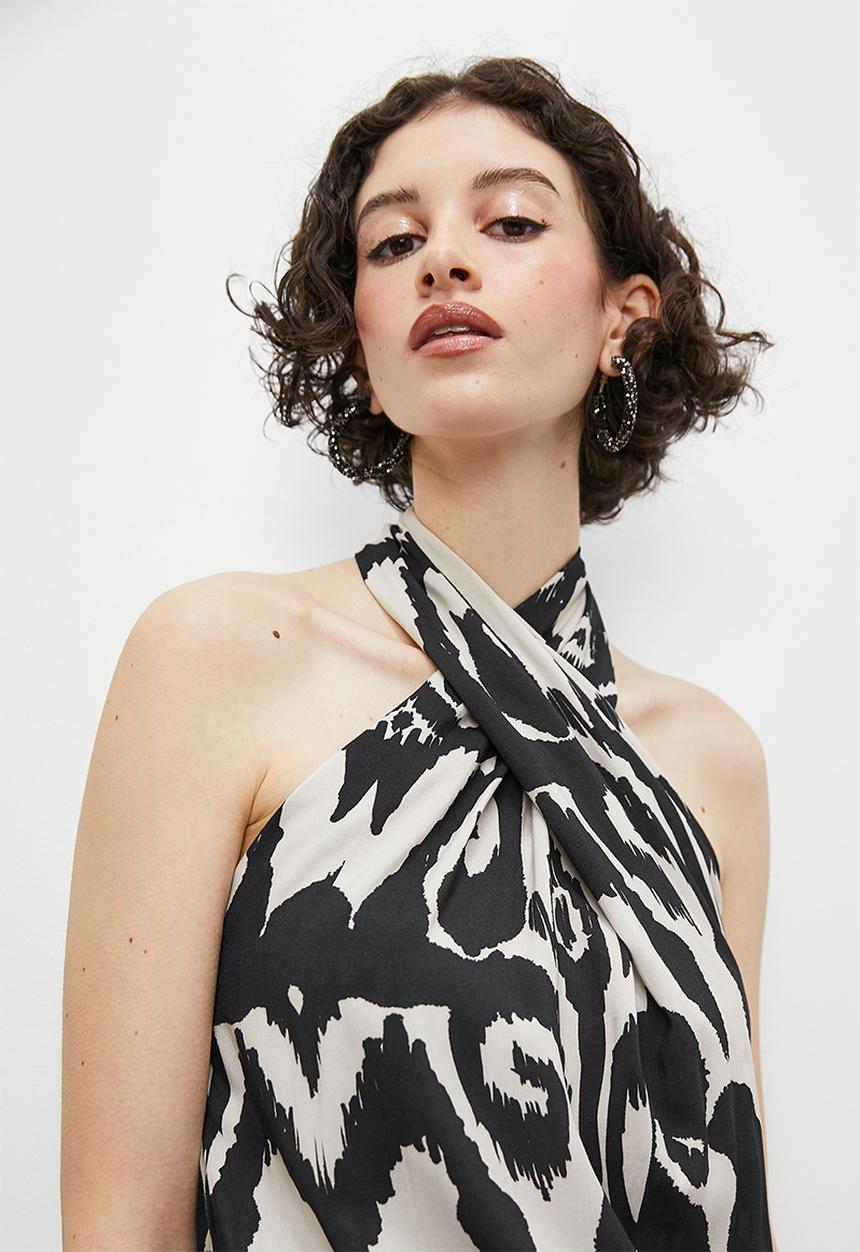 VELVET - Co ord halter cross over blouse - monochrome tribal