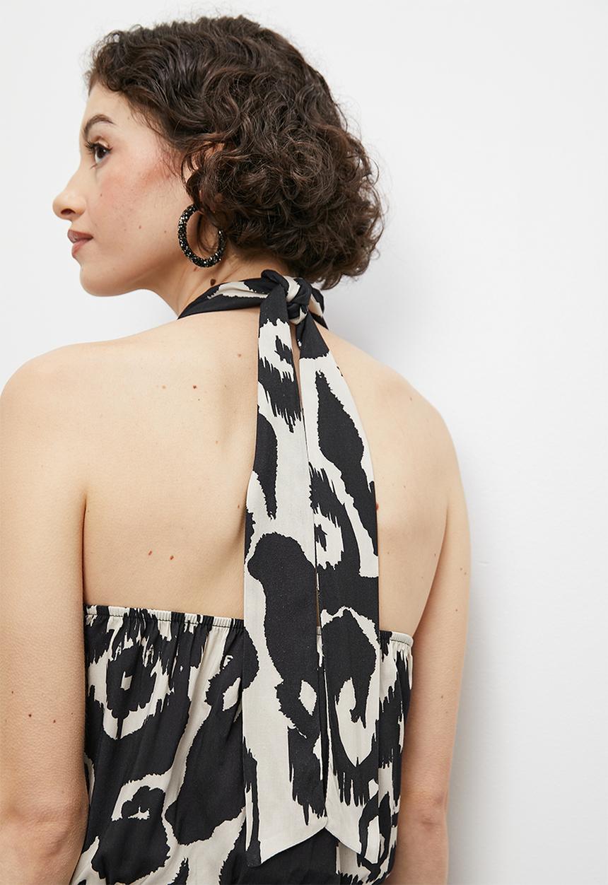 VELVET - Co ord halter cross over blouse - monochrome tribal