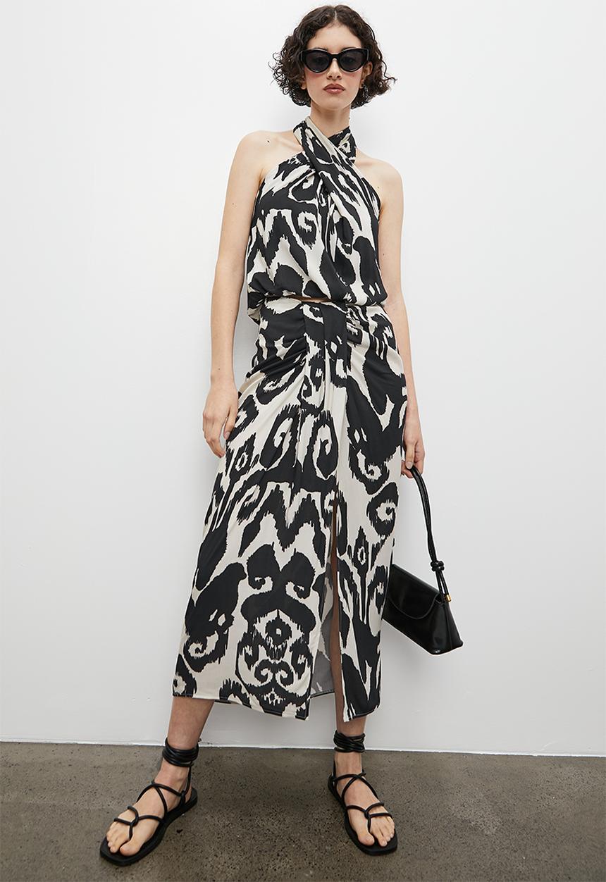 VELVET - Co ord halter cross over blouse - monochrome tribal