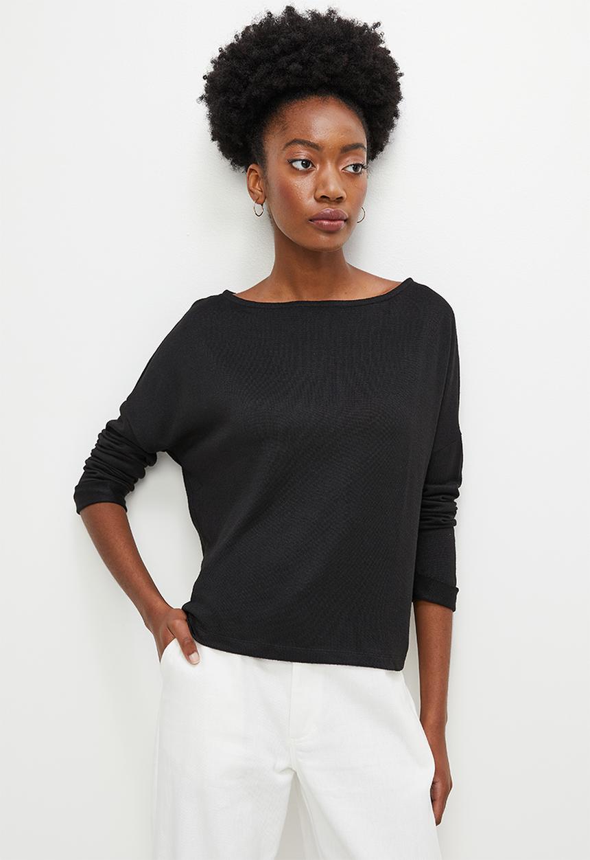 edit - Cosy knit slouchy tee - black