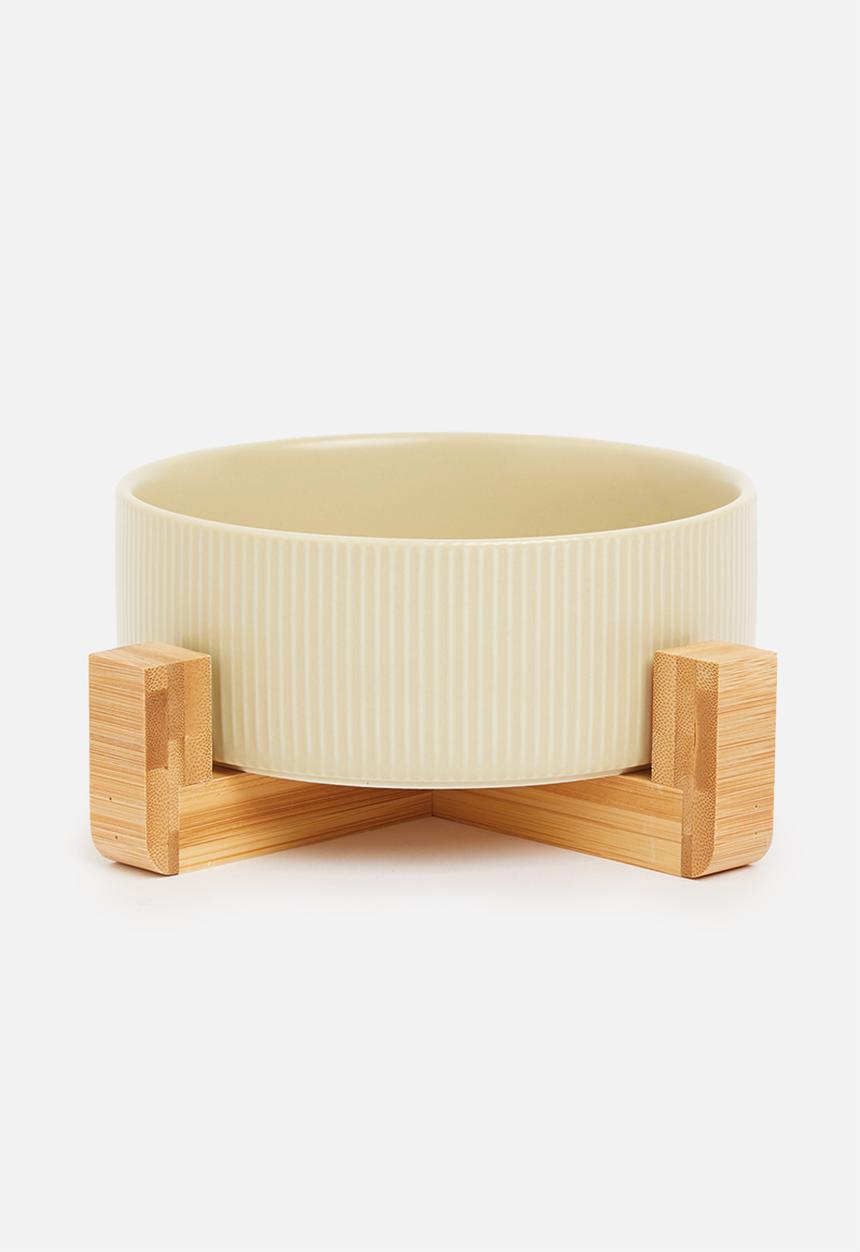 Sixth Floor - Ceramic ribbed pet bowl - safari sand