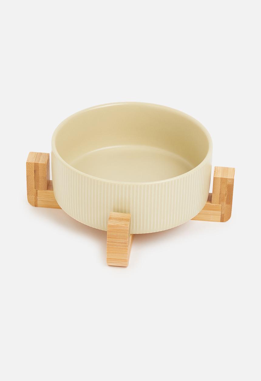 Sixth Floor - Ceramic ribbed pet bowl - safari sand