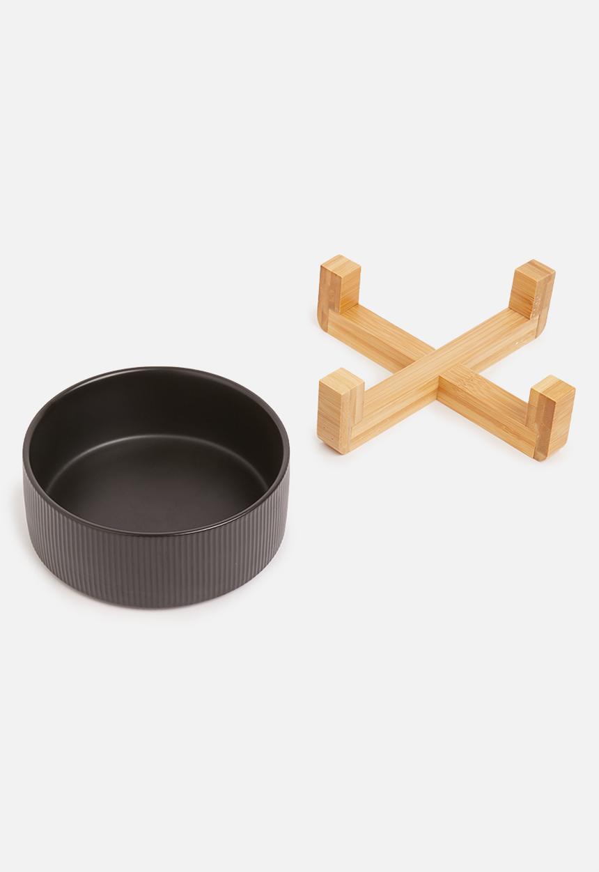 Sixth Floor - Ceramic ribbed pet bowl - black