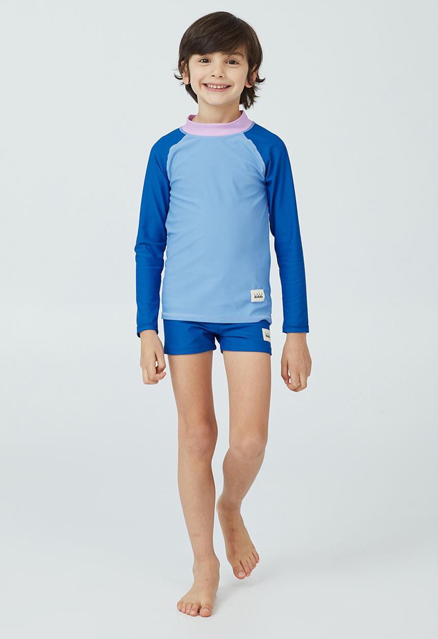 Cotton On - Flynn long sleeve raglan rash vest - blue bell/blue punch splice