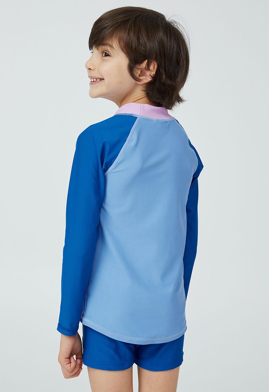 Cotton On - Flynn long sleeve raglan rash vest - blue bell/blue punch splice