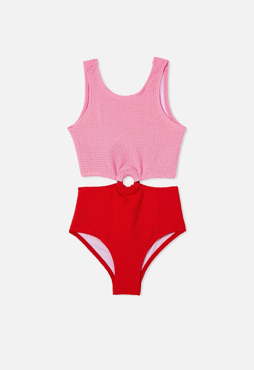 Cotton On - Alora one piece - flame red/bubblegum pop splice