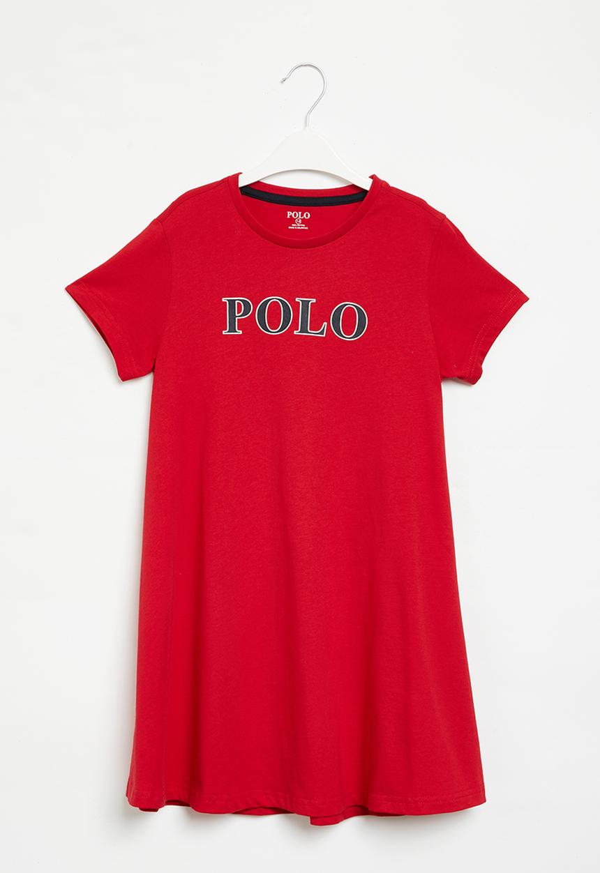 POLO - Girls printed short sleeve dress - red