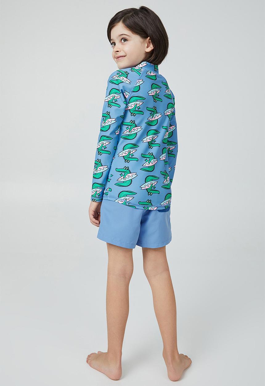 Cotton On - Flynn long sleeve zip thru rash vest - blue bell/croc surf