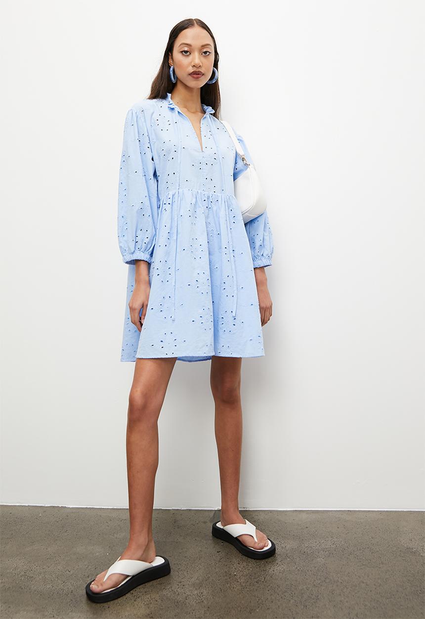 Superbalist - Anglaise babydoll dress - blue