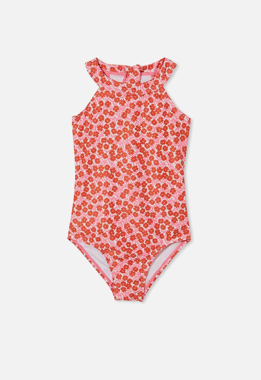Cotton On - Heidi high neck one piece - flame red mini ditsy