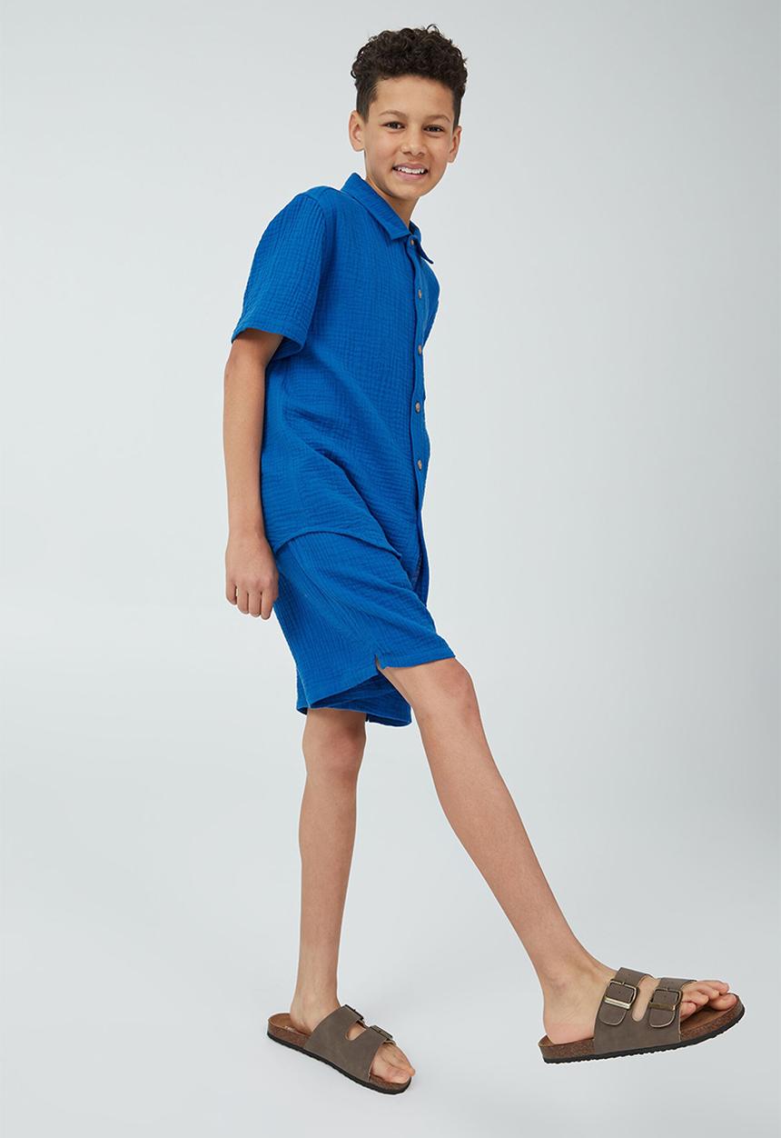 Cotton On - St tropez short sleeve shirt - blue punch / cheesecloth