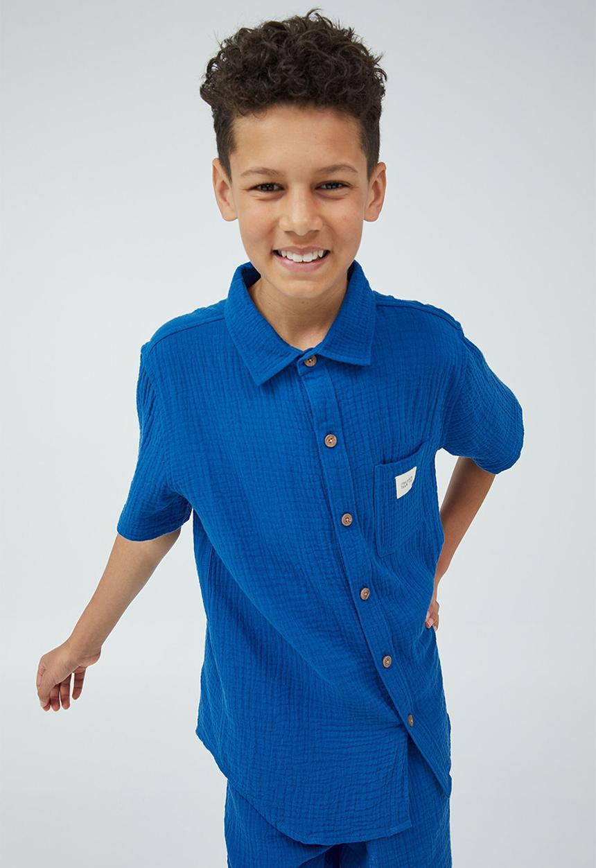 Cotton On - St tropez short sleeve shirt - blue punch / cheesecloth