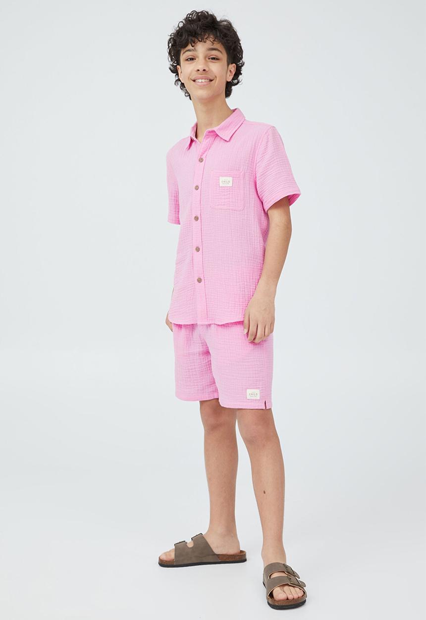 Cotton On - St tropez short sleeve shirt-bubble gum pop / cheesecloth