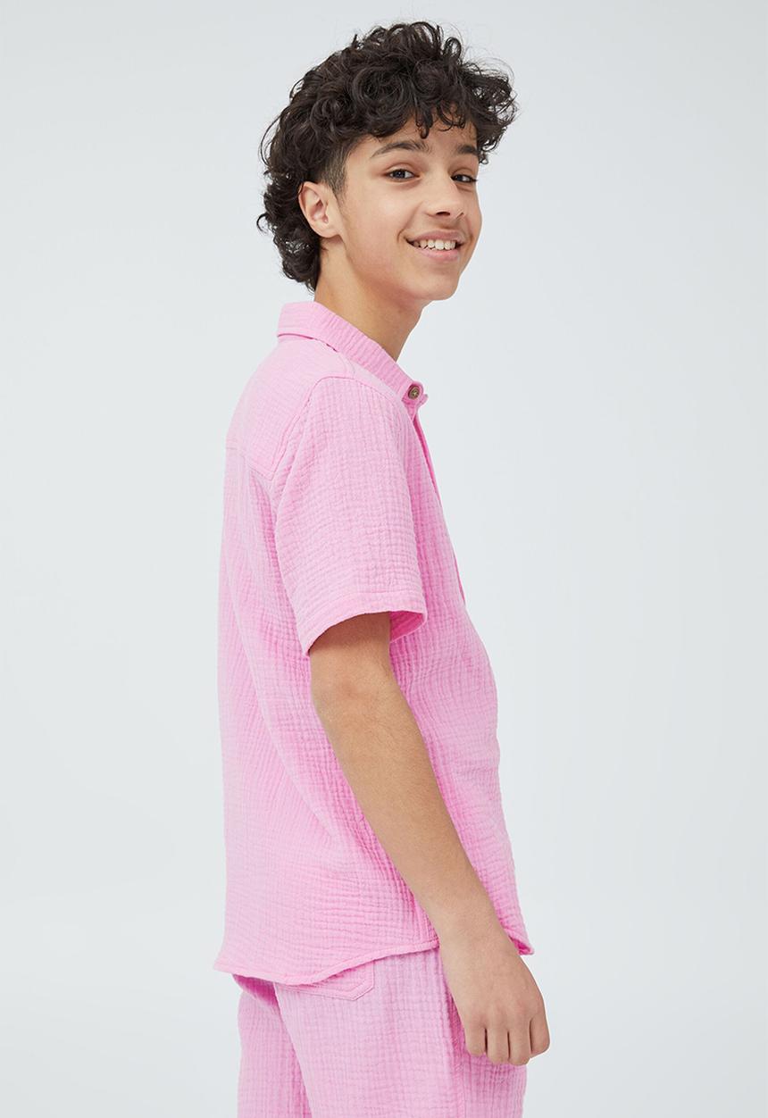 Cotton On - St tropez short sleeve shirt-bubble gum pop / cheesecloth