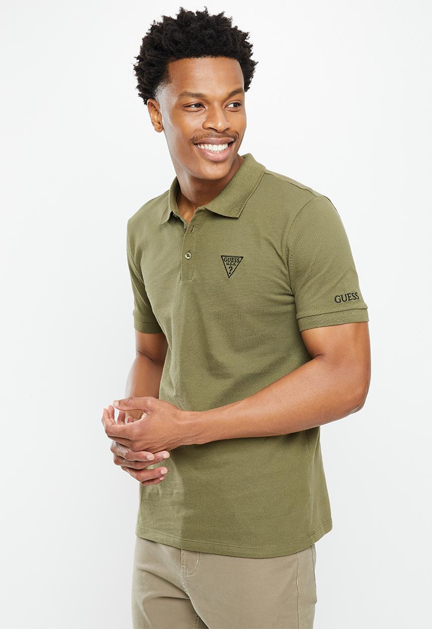 GUESS - Short sleeve guess classic golfer - army olive
