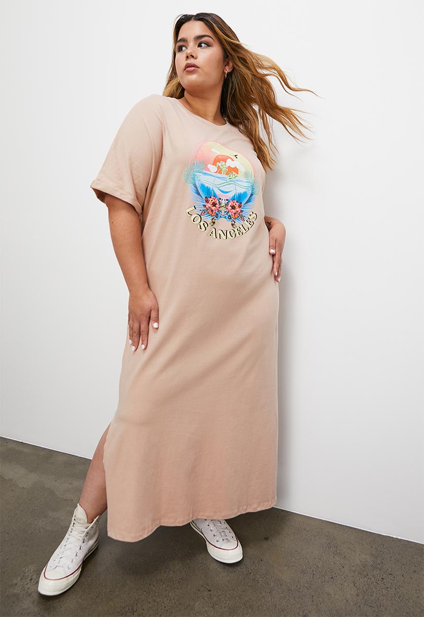 Blake - T-shirt midi dress - stone