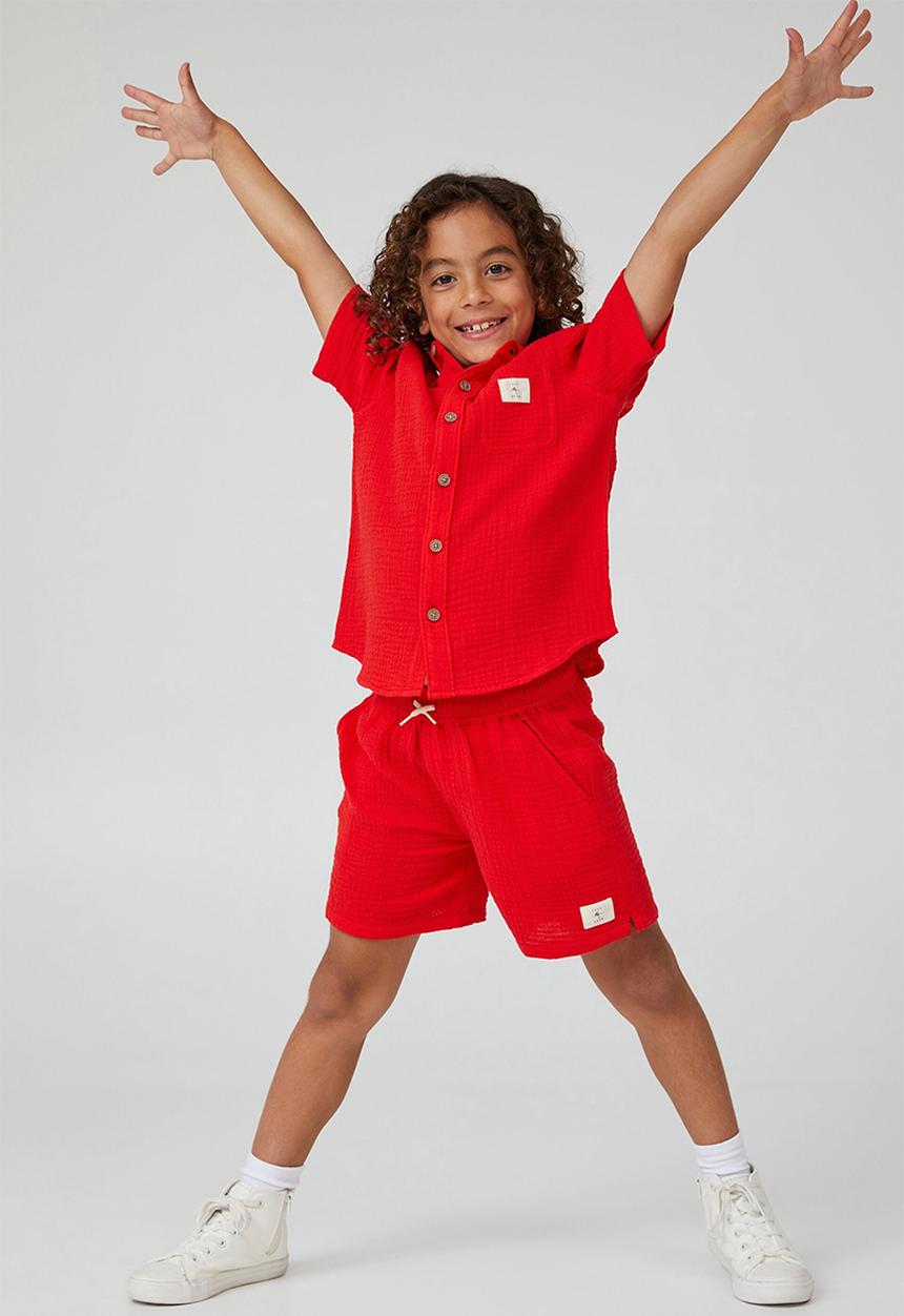 Cotton On - Resort short sleeve shirt-flame red / cheesecloth