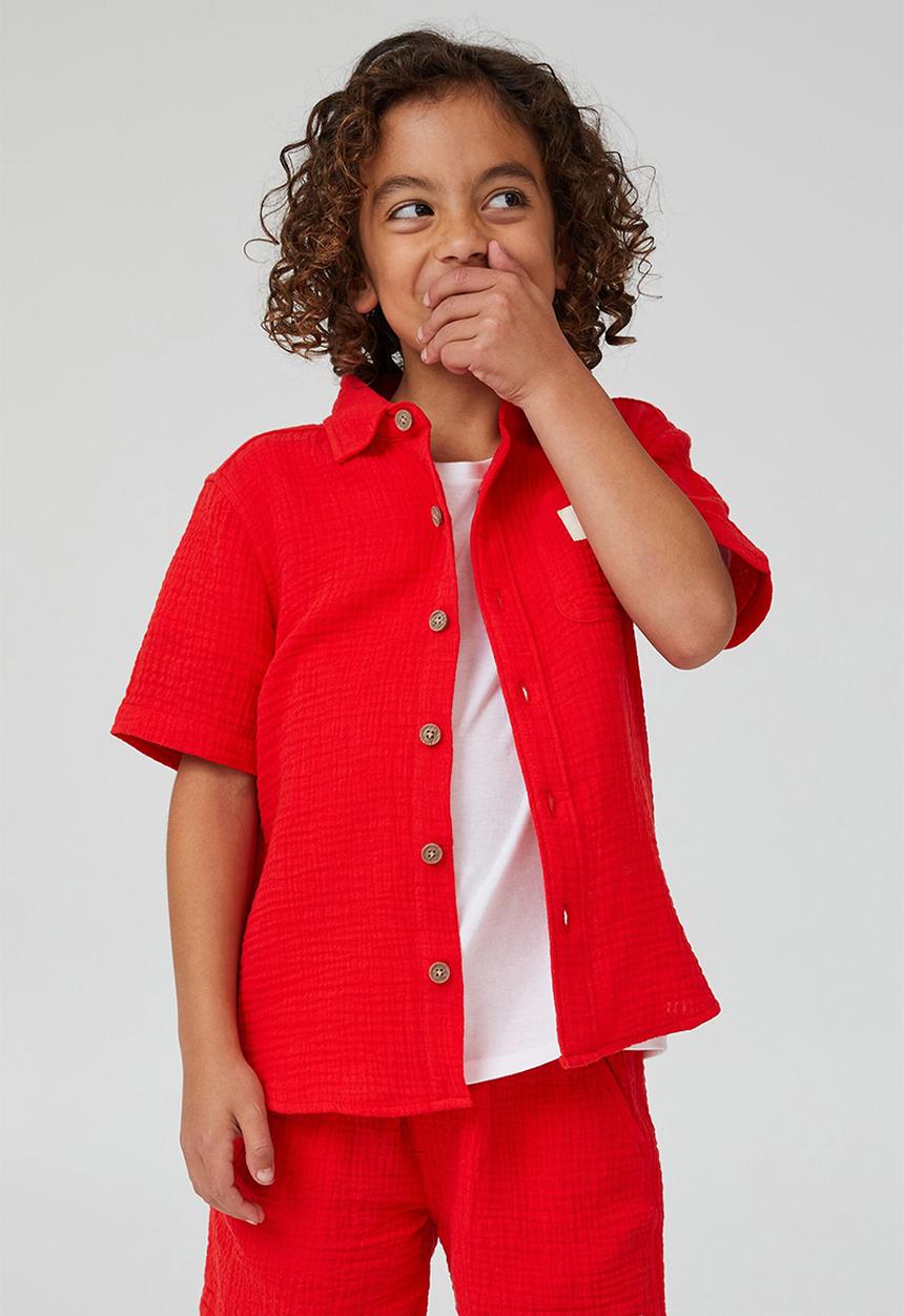 Cotton On - Resort short sleeve shirt-flame red / cheesecloth