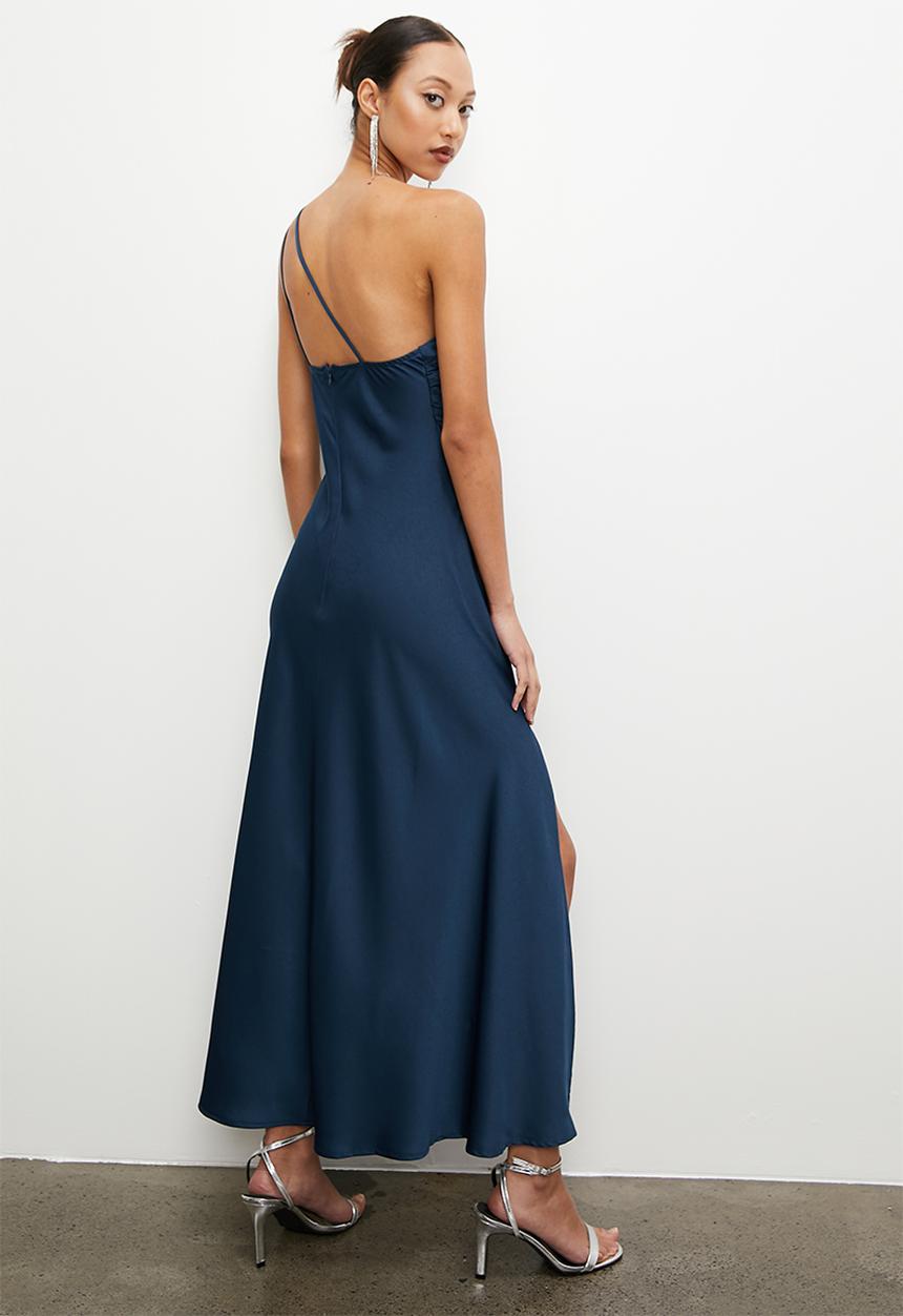 VELVET - Printed satin asym slip dress with slit - moonlit ocean