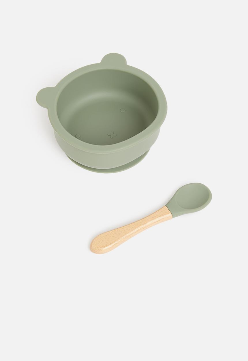 Sixth Floor - Baby bear silicone suction bowl with spoon - sage