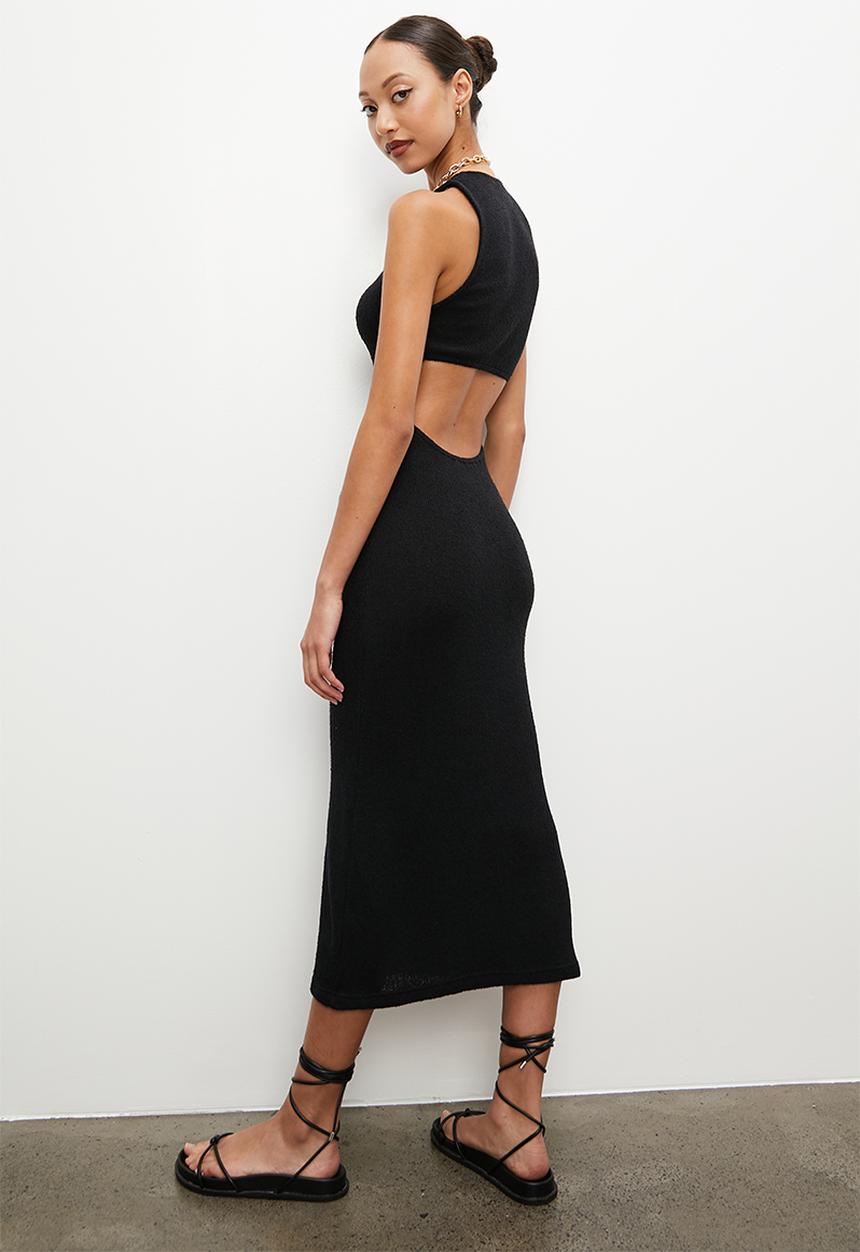 VELVET - Open back knitwear column dress - black