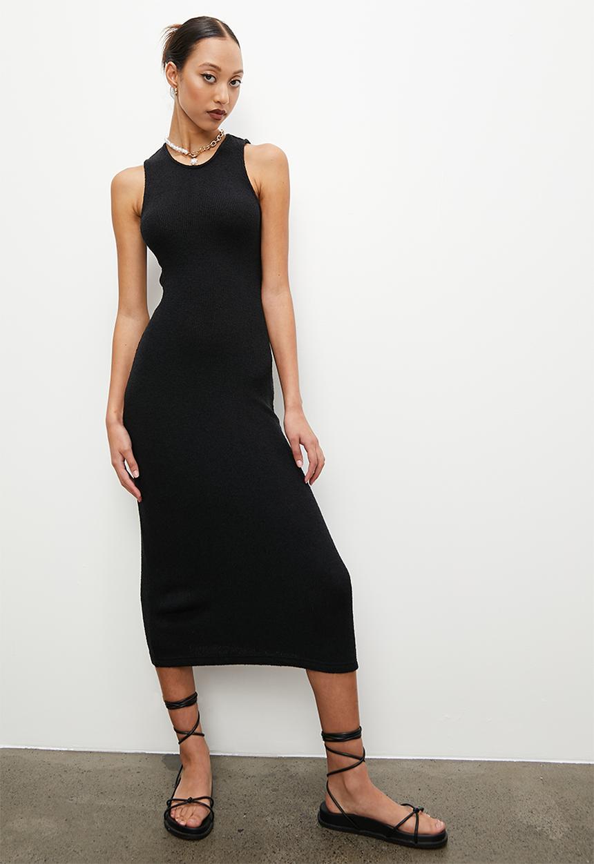 VELVET - Open back knitwear column dress - black
