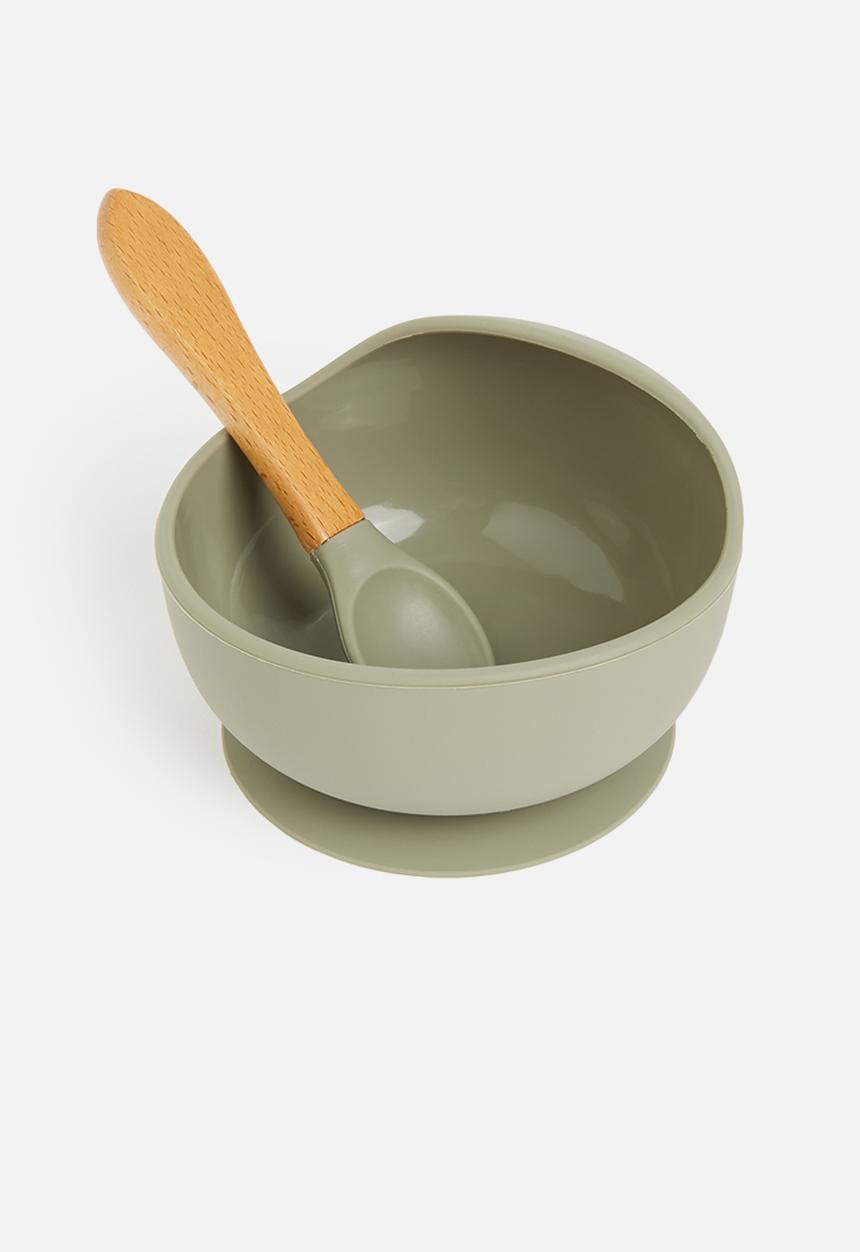 Sixth Floor - Silicone baby suction bowl and spoon - sage
