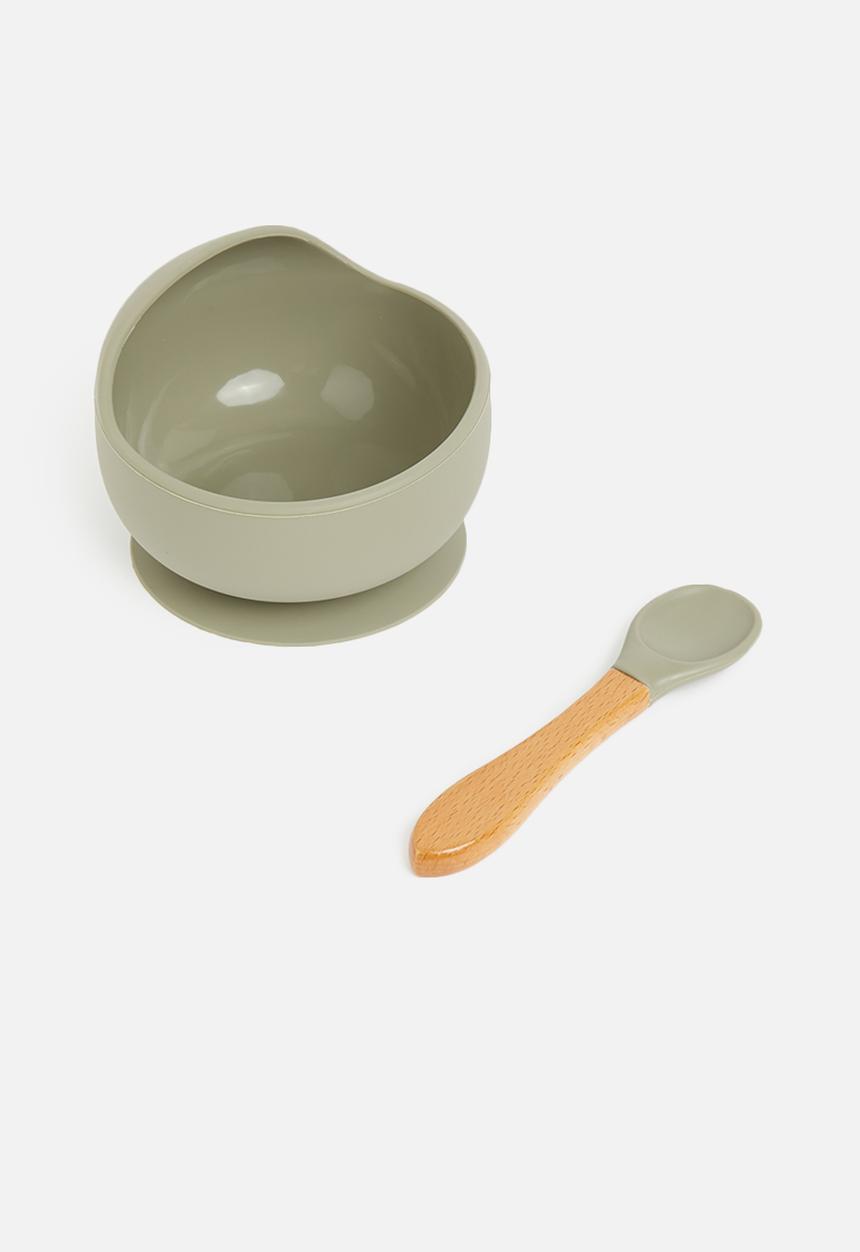 Sixth Floor - Silicone baby suction bowl and spoon - sage