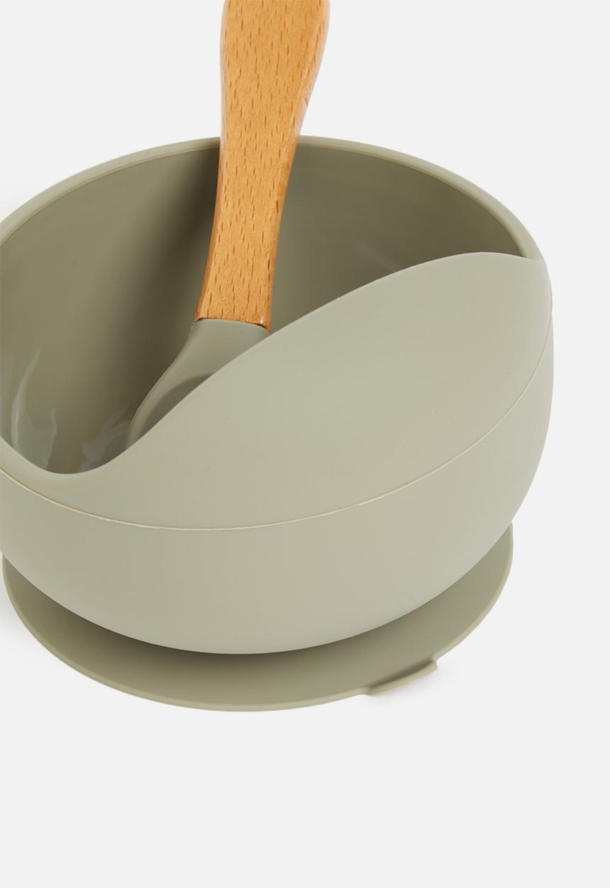 Sixth Floor - Silicone baby suction bowl and spoon - sage