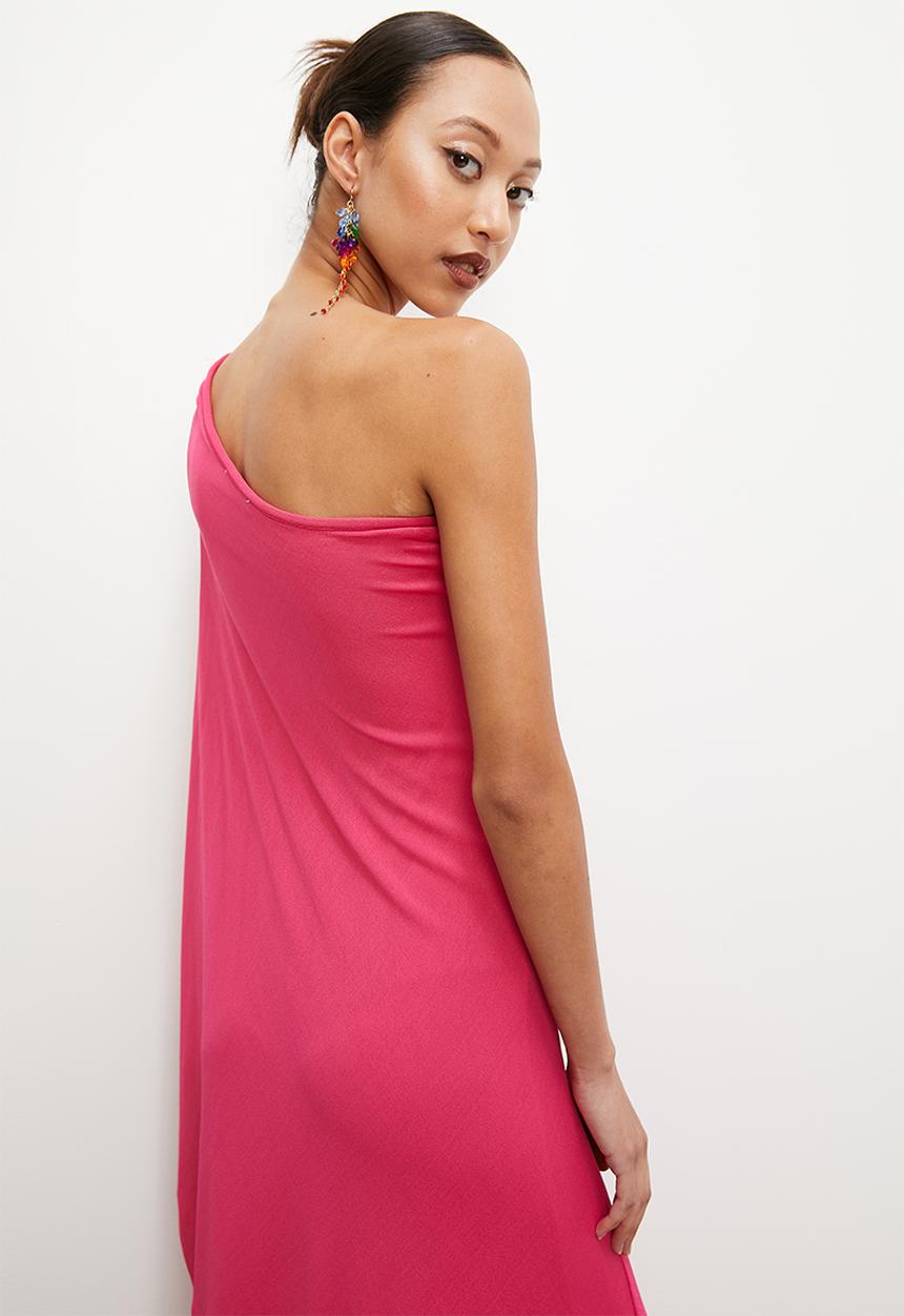 VELVET - Asym lightweight knit dress - cerise pink