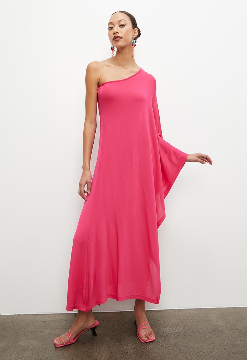 VELVET - Asym lightweight knit dress - cerise pink
