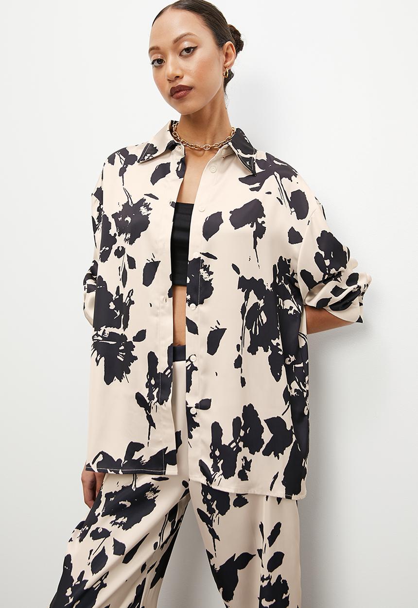 VELVET - Co ord button through luxe shirt blouse - floral print