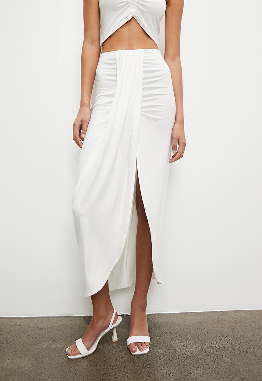 VELVET - Co ord knit overlay sarong maxi - winter white