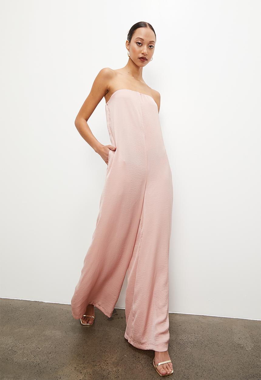 VELVET - Satin bandeau palazzo jumpsuit - neutral