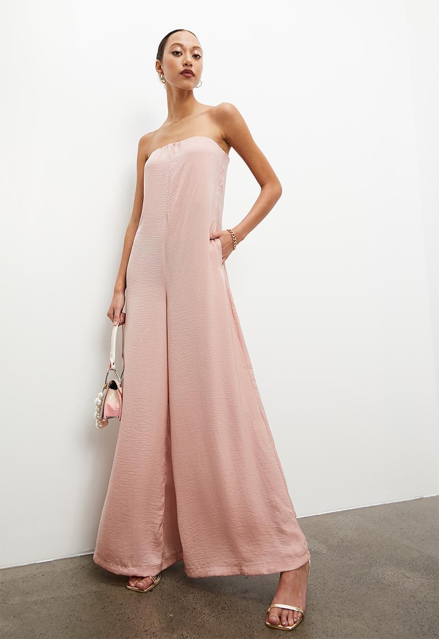 VELVET - Satin bandeau palazzo jumpsuit - neutral