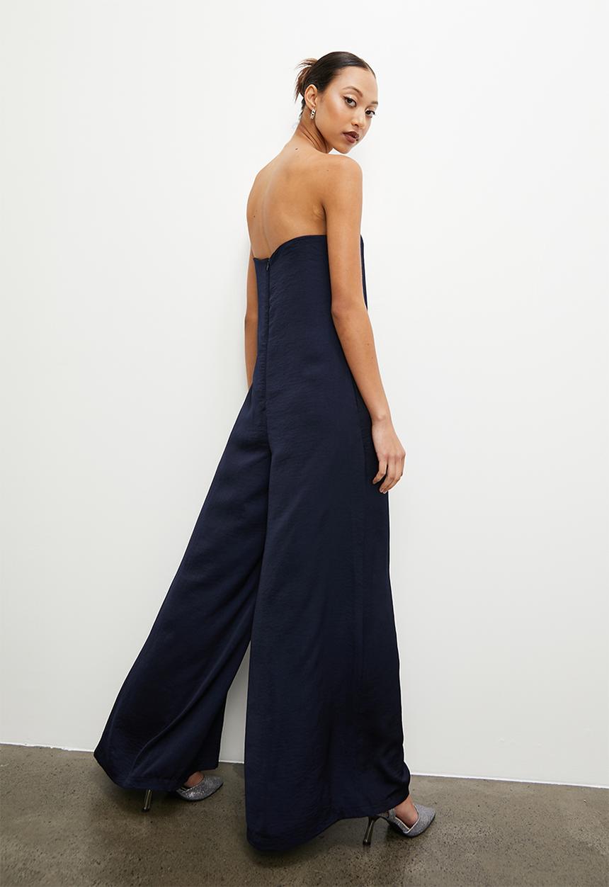 VELVET - Satin bandeau palazzo jumpsuit - navy