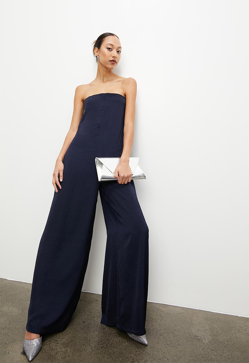 VELVET - Satin bandeau palazzo jumpsuit - navy