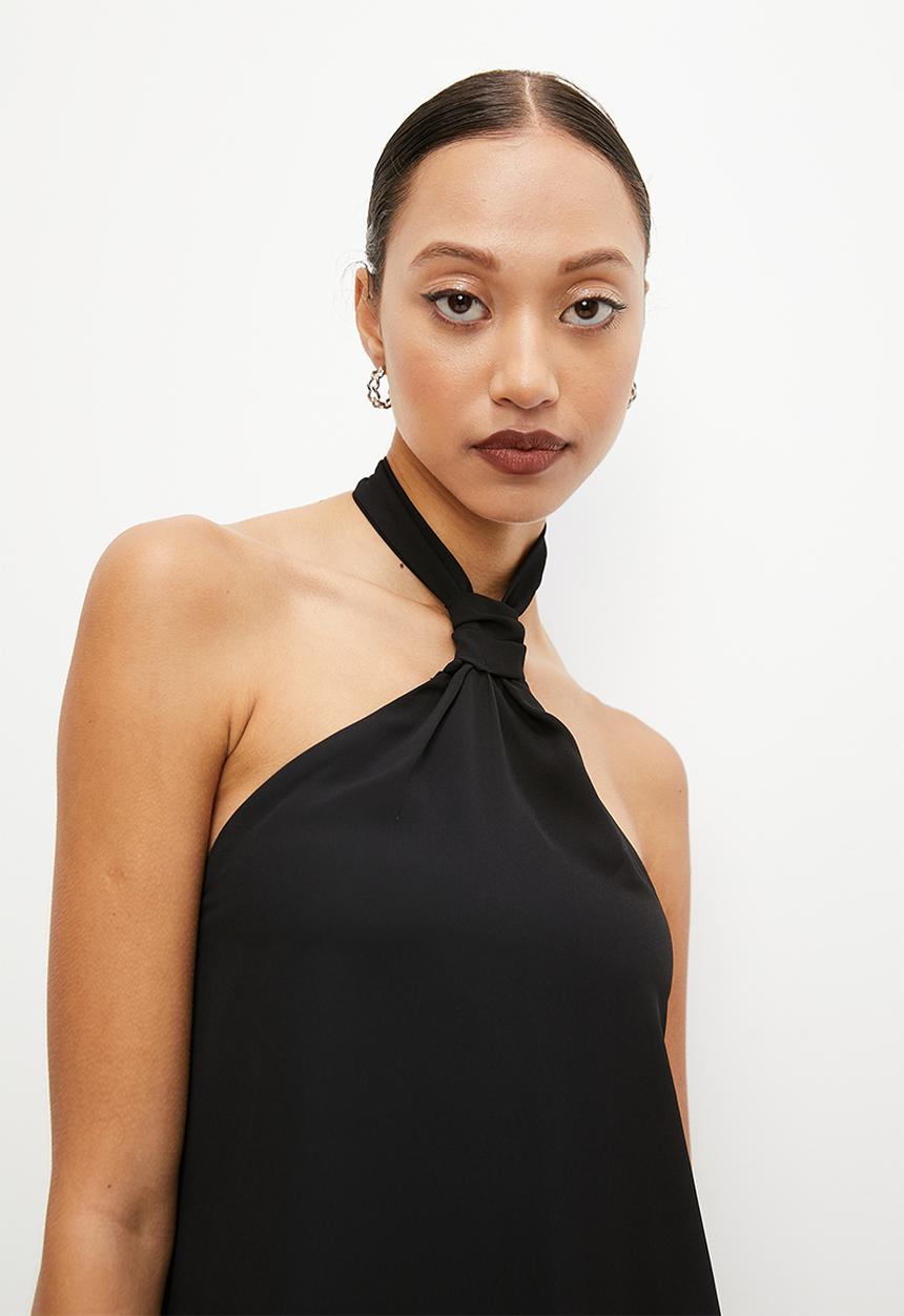 VELVET - Halter knot front mini dress - black
