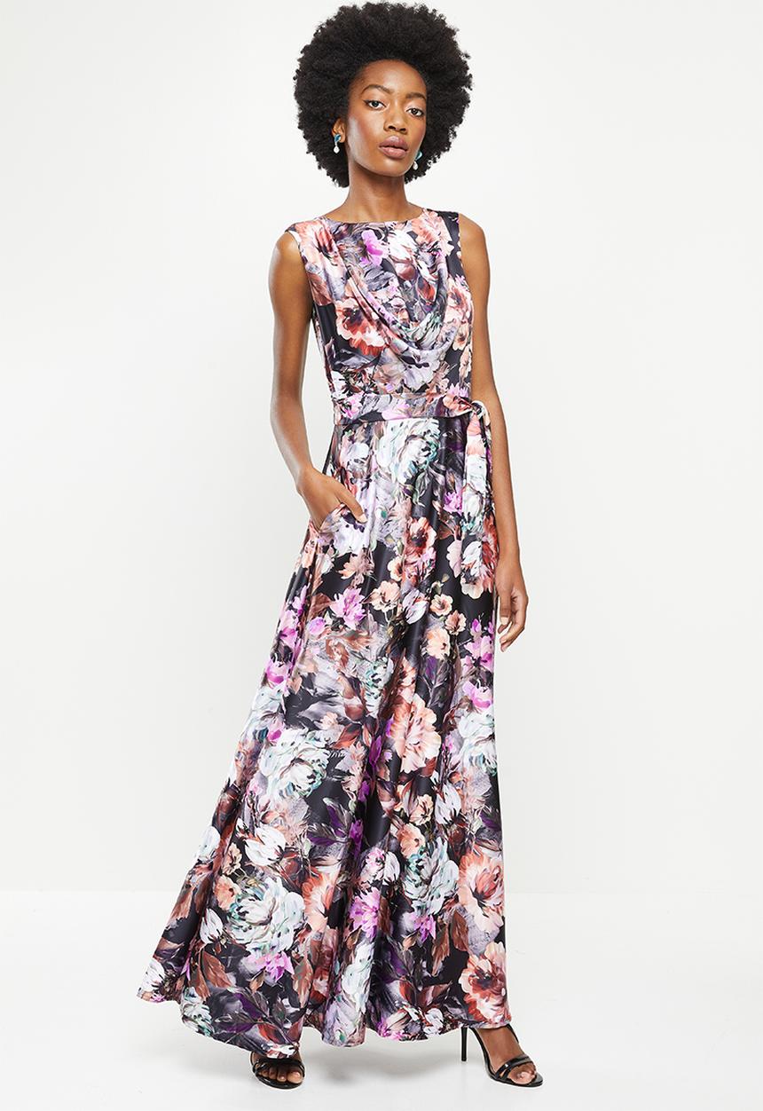 AMANDA LAIRD CHERRY - Stamford dress - black, rust & lilac floral