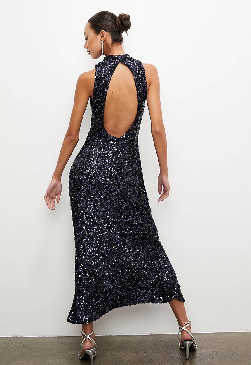 VELVET - Halter sequins midi dress - french navy