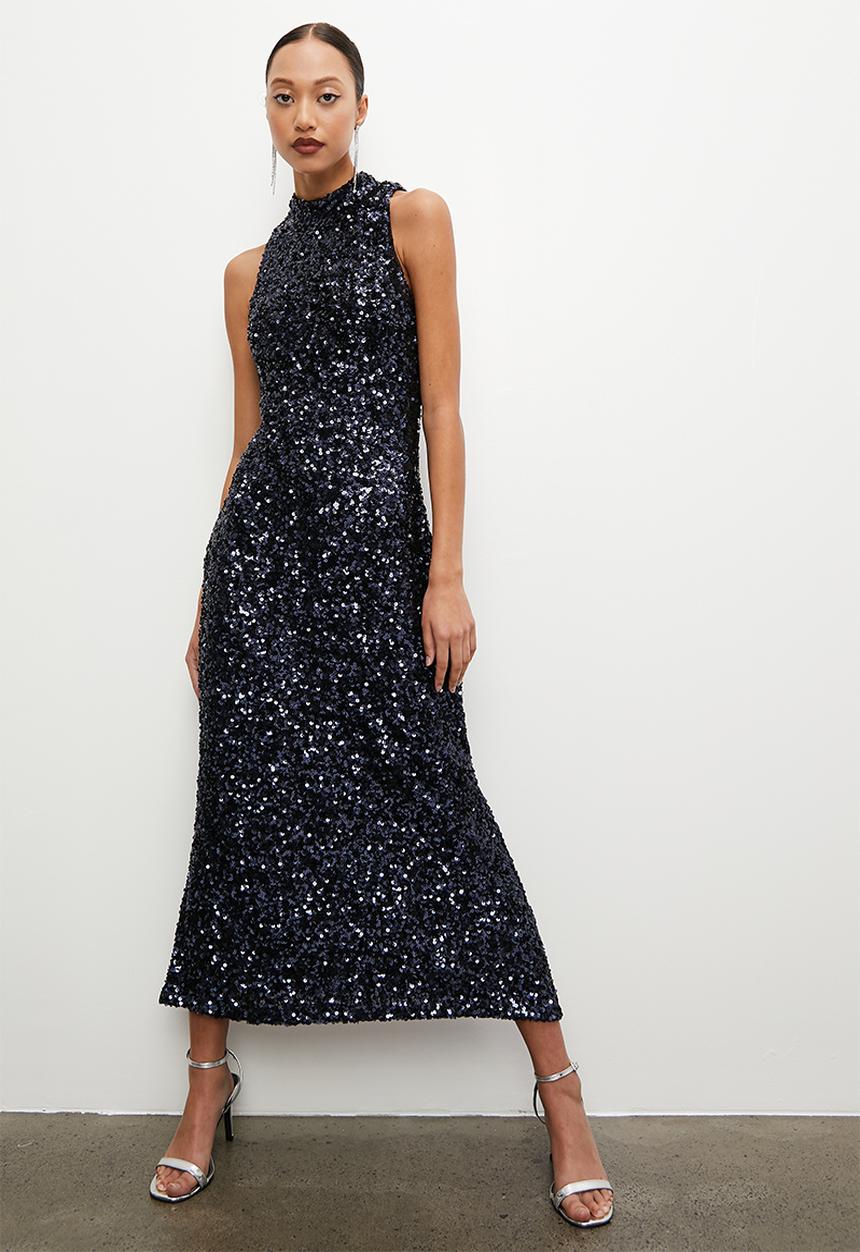 VELVET - Halter sequins midi dress - french navy