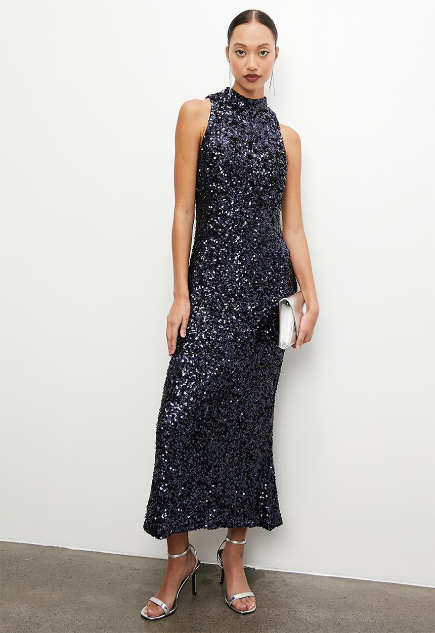 VELVET - Halter sequins midi dress - french navy
