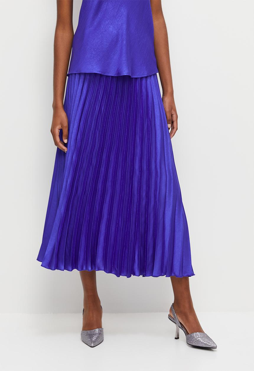MILLA - Co-ord satin pleated skirt - cobalt