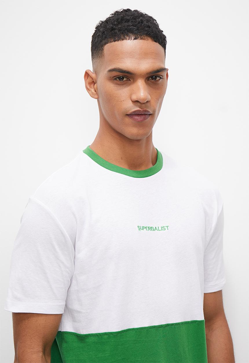 Superbalist - Colour block regular crew neck tee - white & green