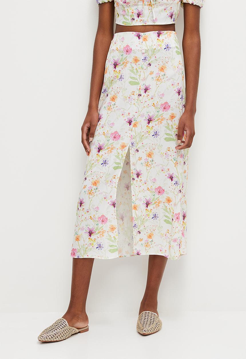 MILLA - Co-ord button detail midi skirt - spring floral