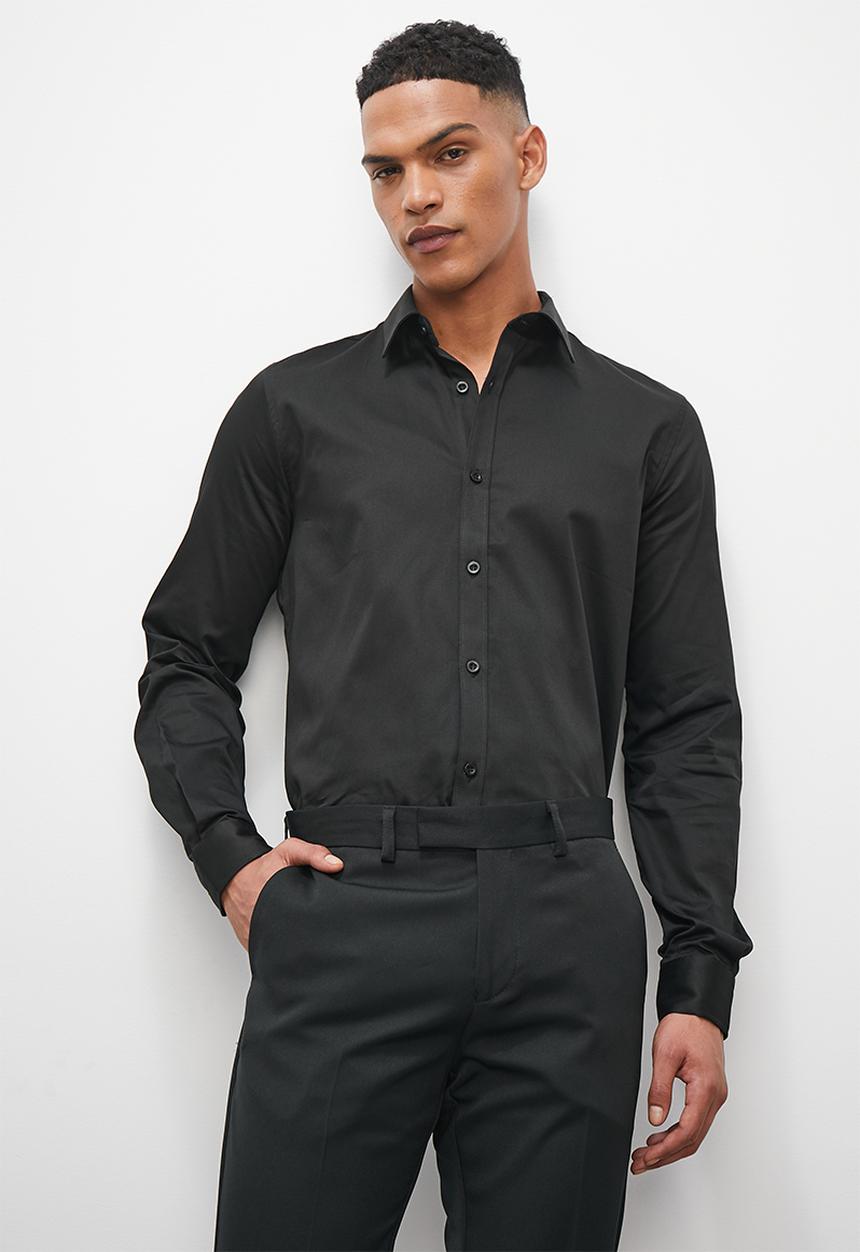 Superbalist - Slim fit cotton sateen stretch shirt - black